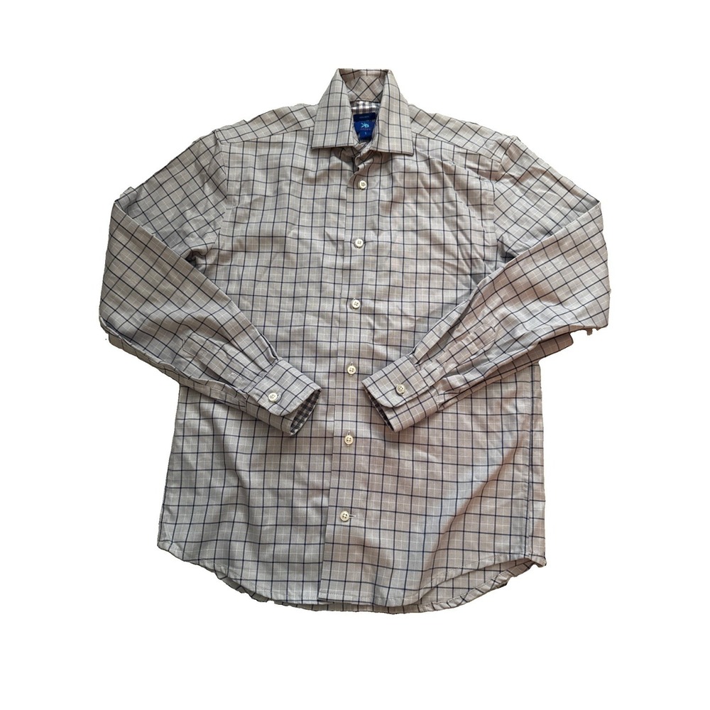 Egara Non-Iron Blue Brown Plaid Button Up Long Sleeve Shirt 100% Cotton Men Sz S
